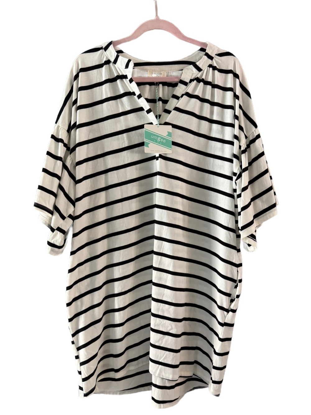 Umgee Oversized Black & Ivory Striped Tunic Dress Size Large NWT